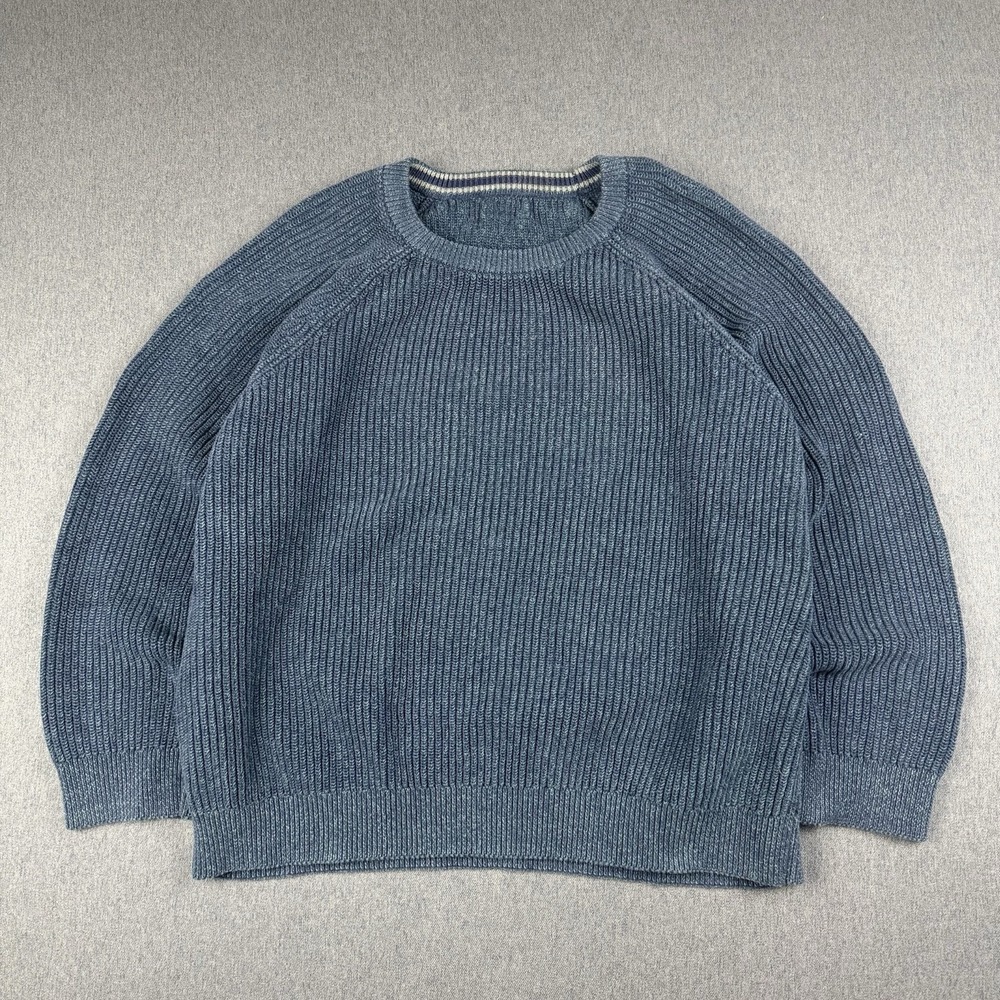 Chunky Sweater Mens XXL 2XL Blue Cotton Knit Preppy Fisherman Vintage Pullover